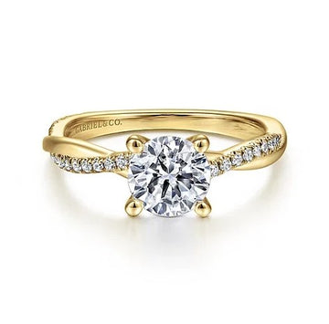 14K Yellow Gold Twisted Round Diamond Engagement Ring w/ 0.14 ctw